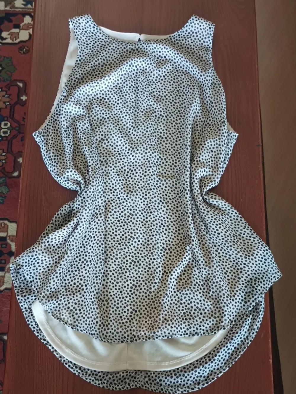 Sleeveless Black Dot Print White Dress